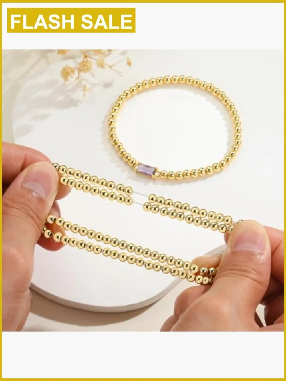 Layered Birthstone Stretch Bracelet Set Gold Plated CZ Dainty